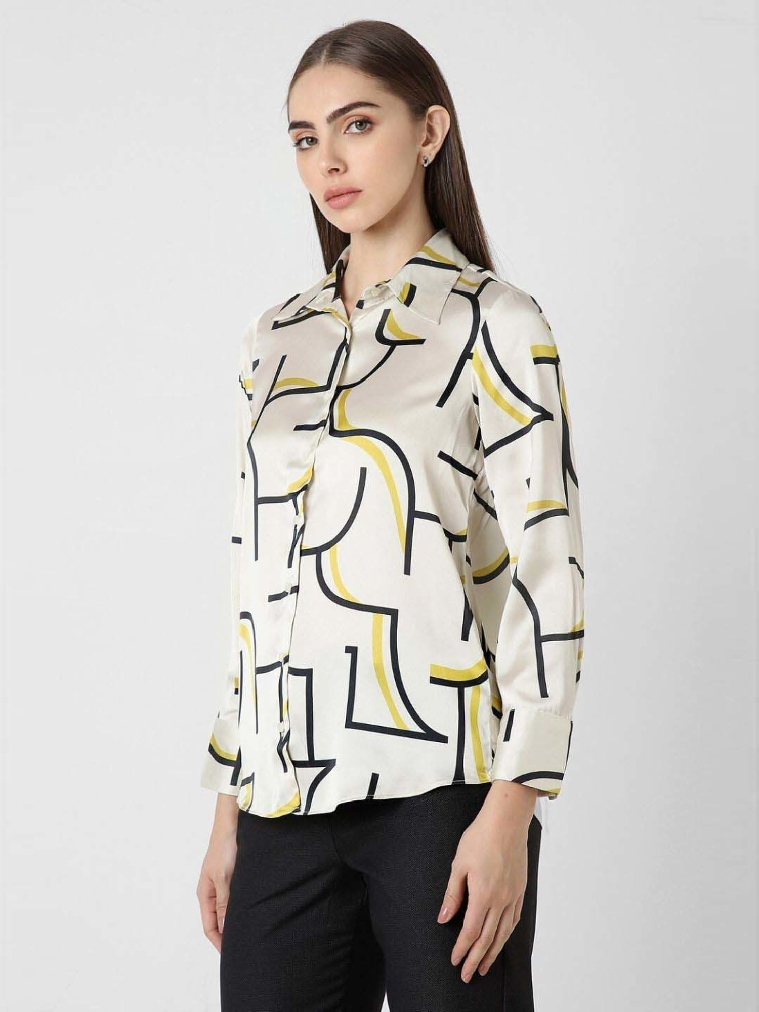 Van Heusen Cream Printed Formal Shirt