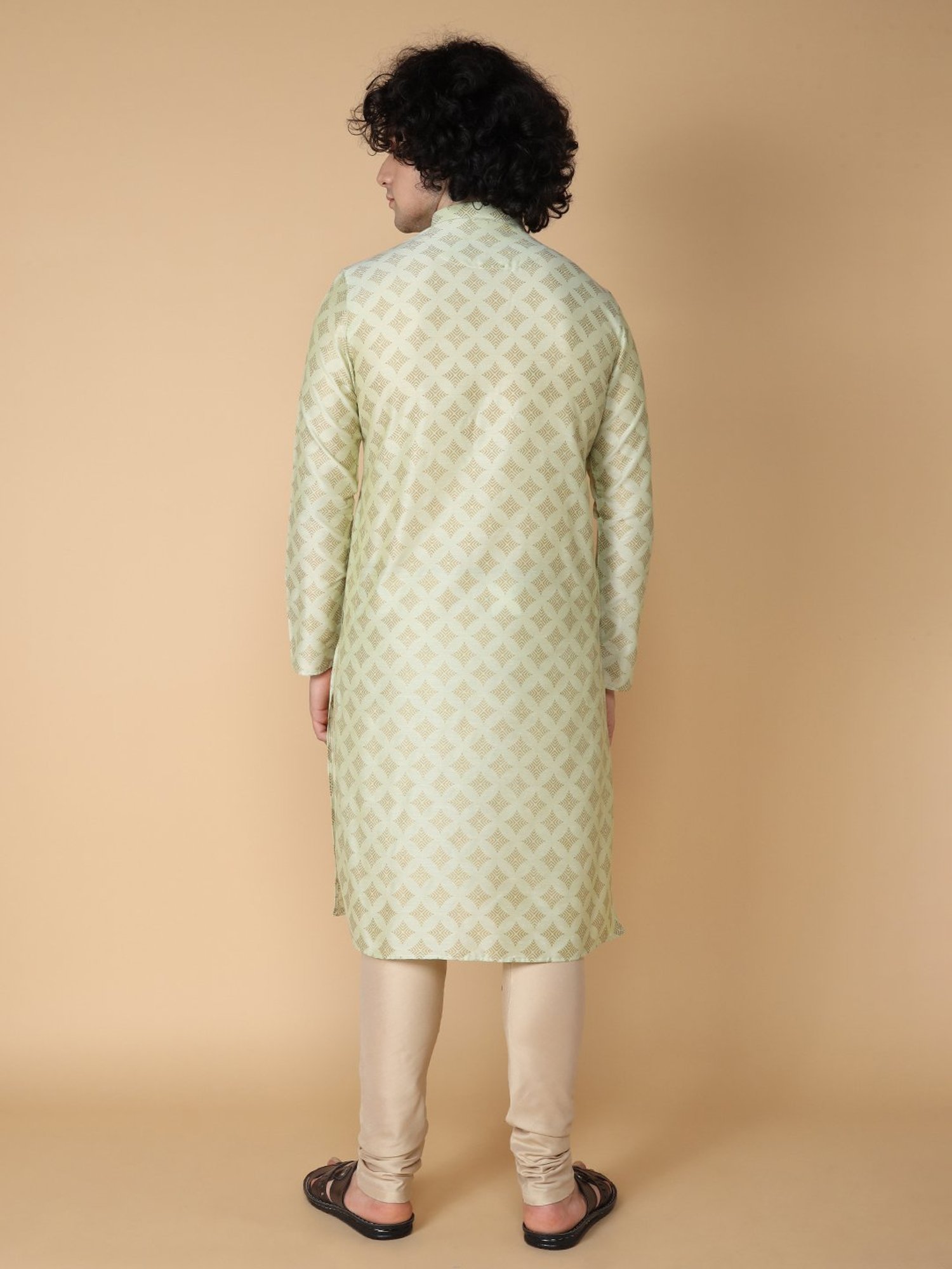 TABARD Light Green & Beige Regular Fit Printed Kurta & Pyjamas Set