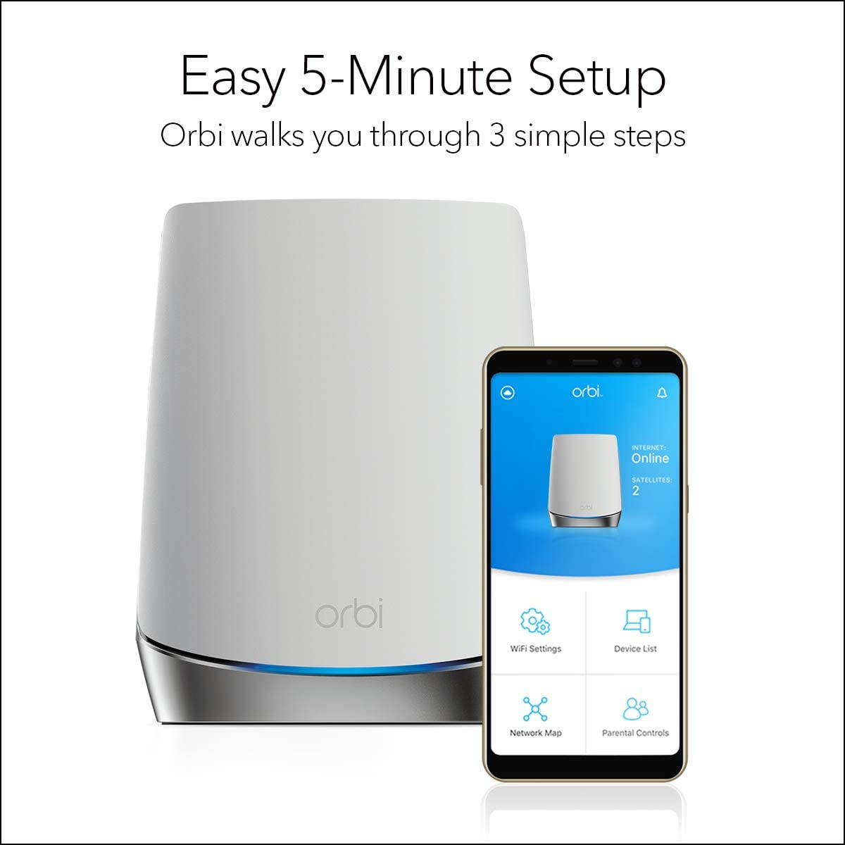 NETGEAR Orbi Whole Home Tri-Band Mesh Wi-Fi 6 System (RBK752) &ndash; Router with 1 Satellite Extender | Coverage Up to 5,000 Sq Ft and 40+ Devices | Mesh AX4200 Wi-Fi 6 (Up to 4.2Gbps)