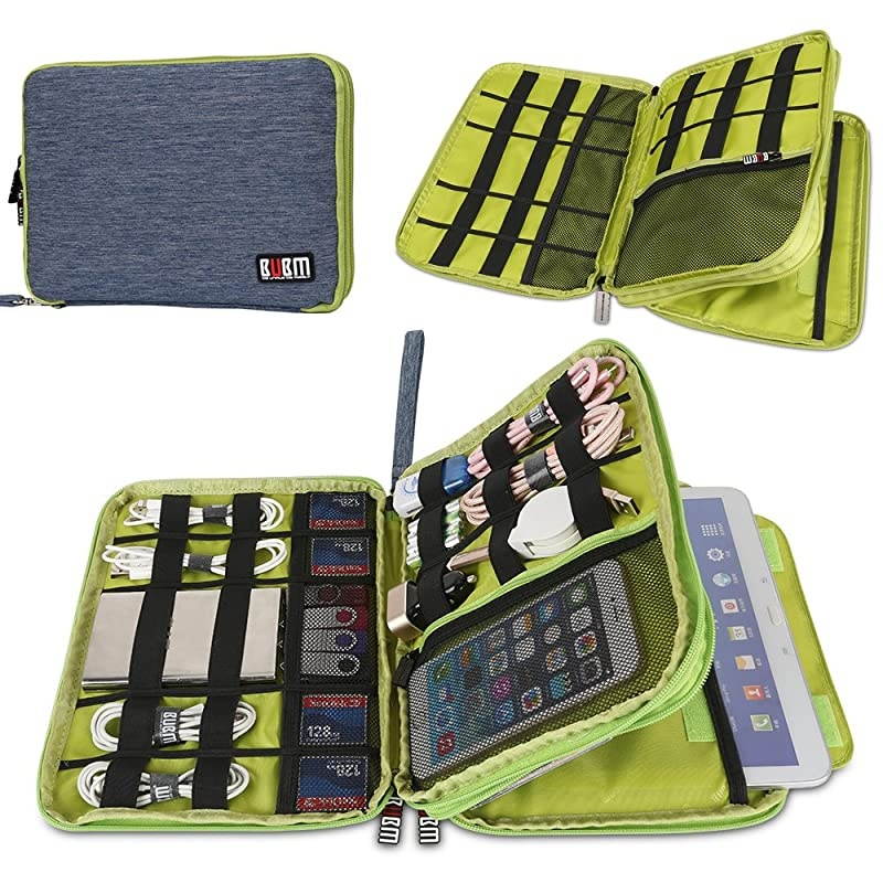 Compact Cord Organizer,Double Layers Electronics Travel Organizer Bag for Cables,USB,Flash Drive,Power Bank,More Fit for iPad(Large, Grey)