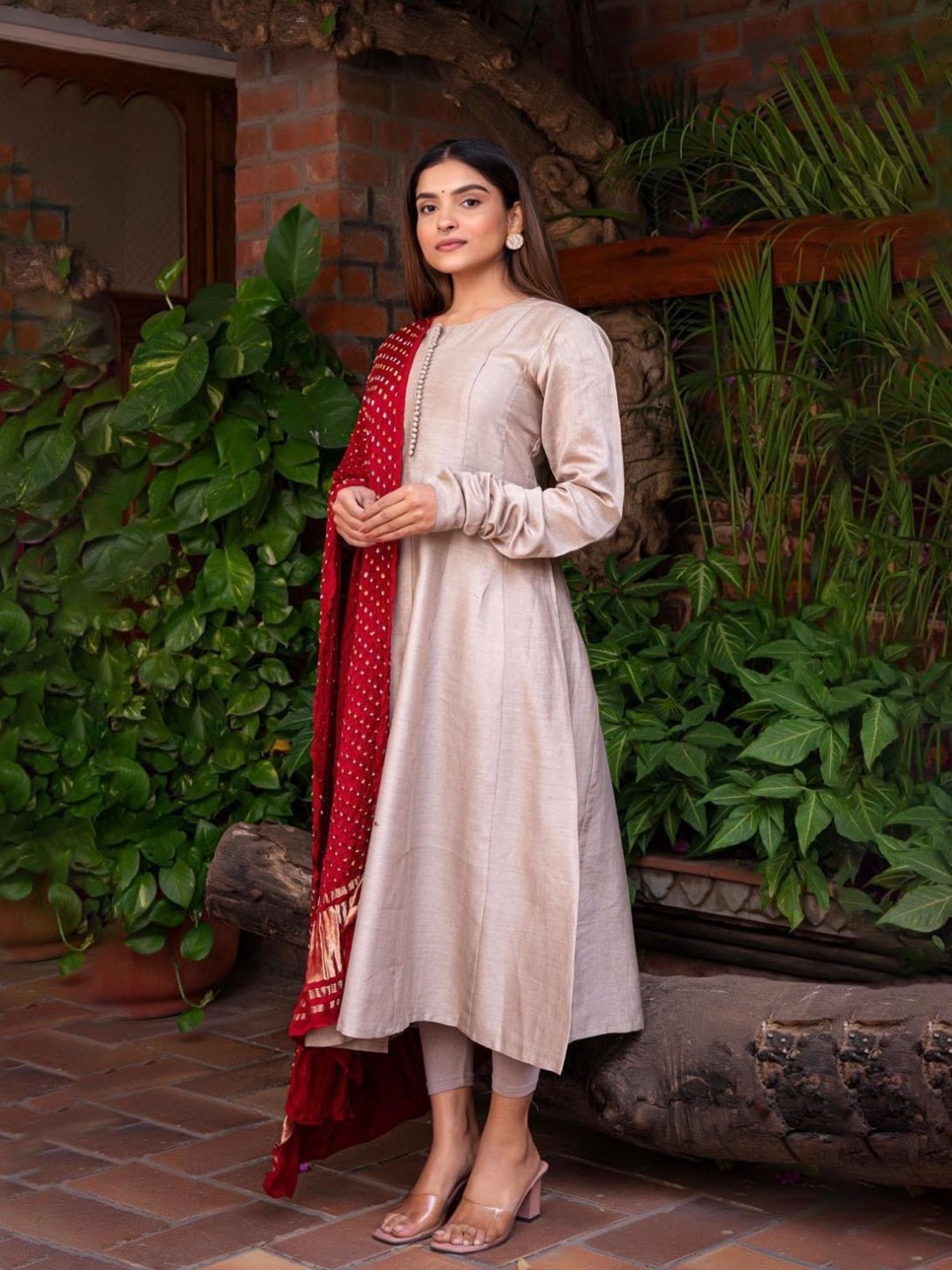 Eeshva India Grey Rangaa Re Meera Chanderi Silk Anarkali Kurta