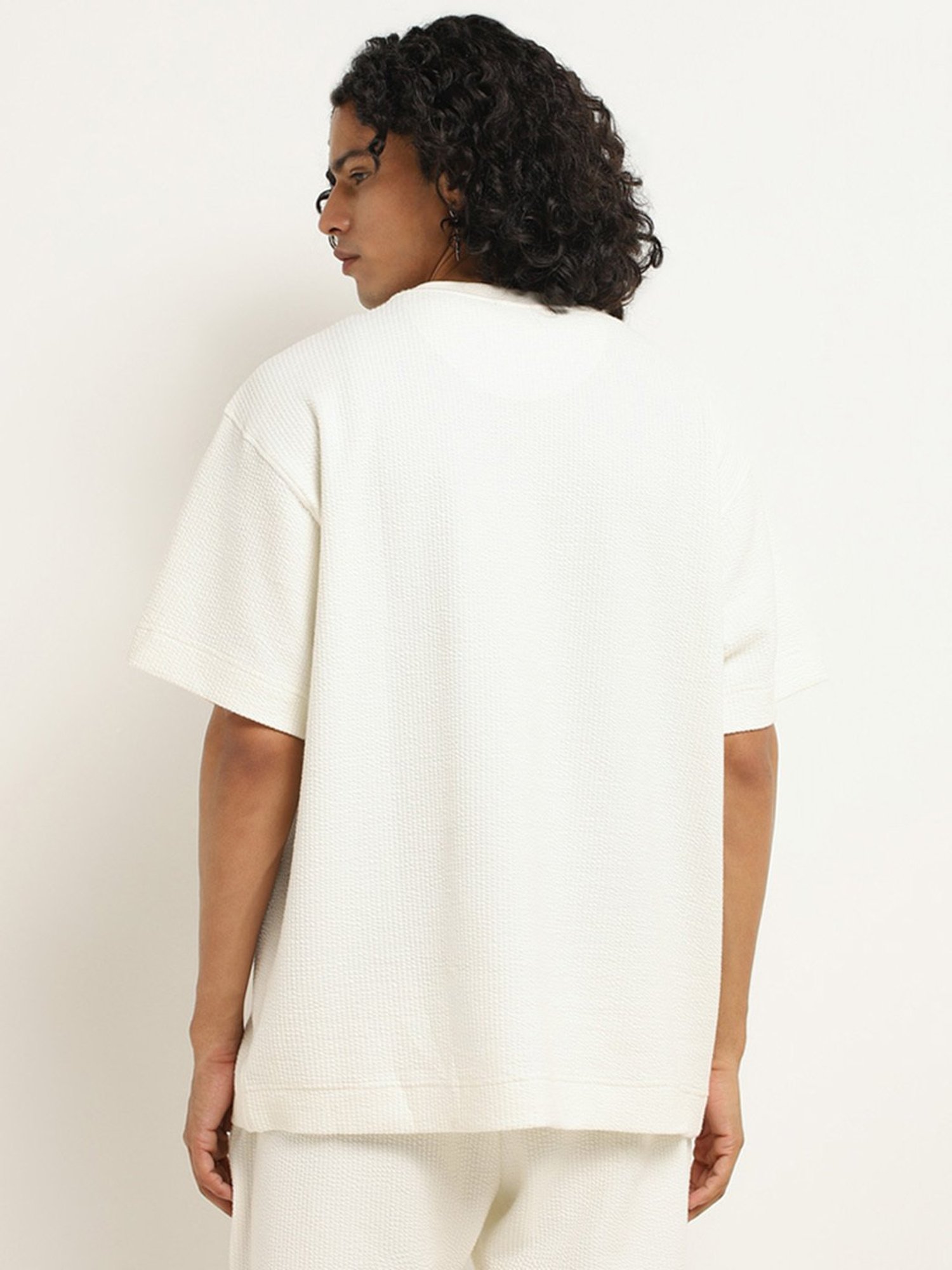 Studiofit by Westside Off-White Textured Relaxed Fit T-Shirt