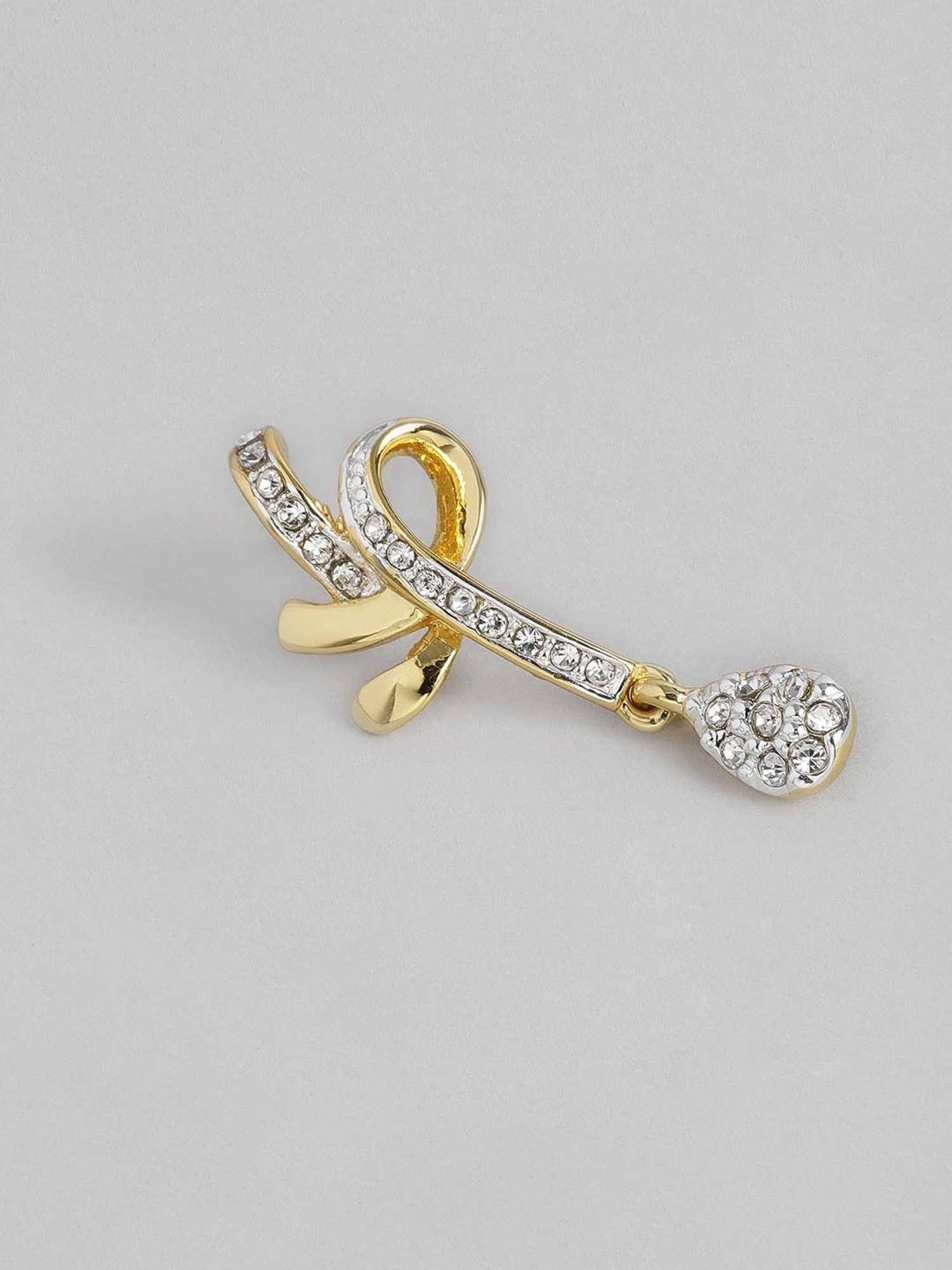 Estele Gold & Rhodium-Plated Ribbon Designed Pendant Set with Crystals for Women