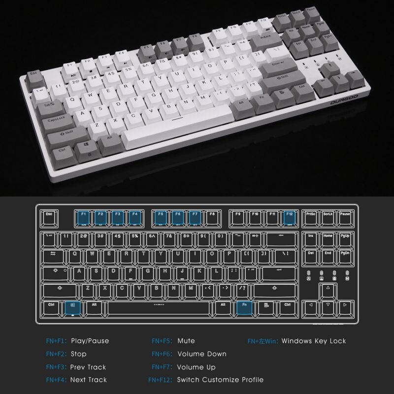 DURGOD Mechanical Keyboard Cherry MX Silent Red Switches N-key Rollover 87 Keys(PBT Keycaps) Type C Interface for Gamer/Typist/Office