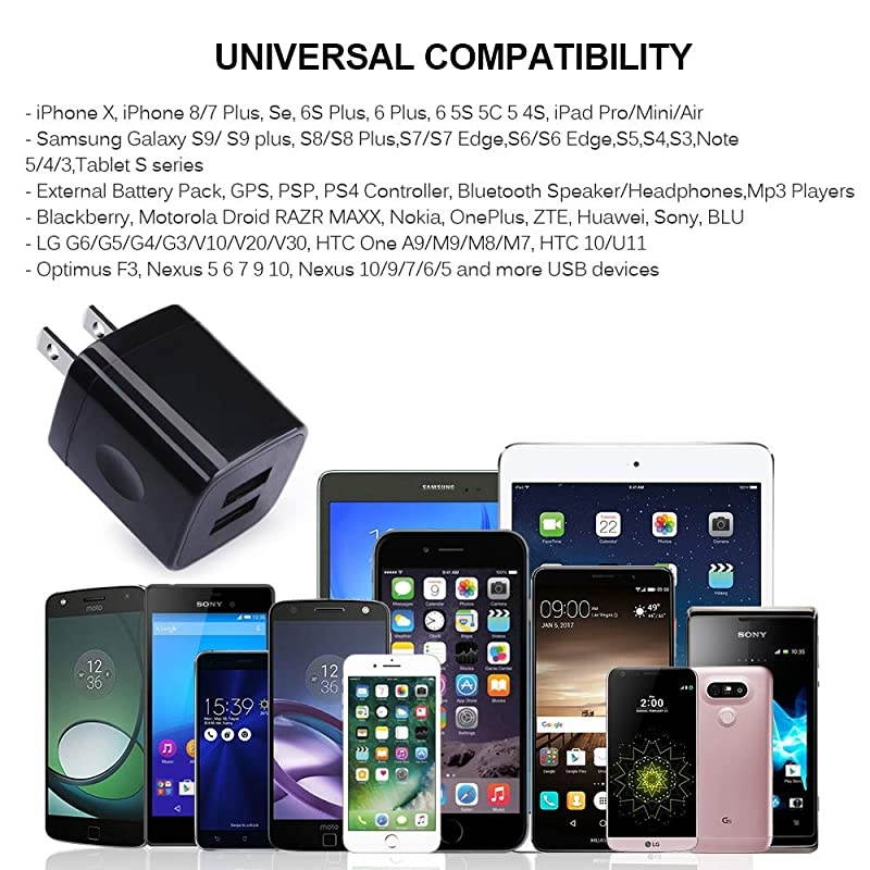 USB Wall Charger Charging Block  5Pack 21Amp 5V Dual Port USB Power Adapter Wall Charger Plug Cube Compatible with Phone Xs Max XR X 8 7 6 Plus Pad Samsung S10 S9+ LG Moto Android More