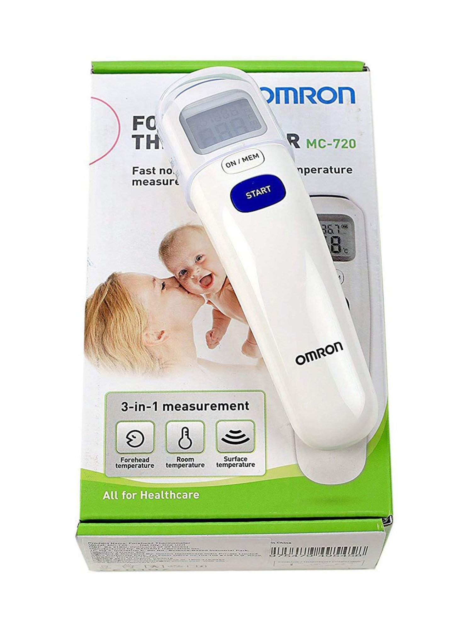 Omron MC-720 Non-Contact Infrared Digital Forehead Thermometer (White)