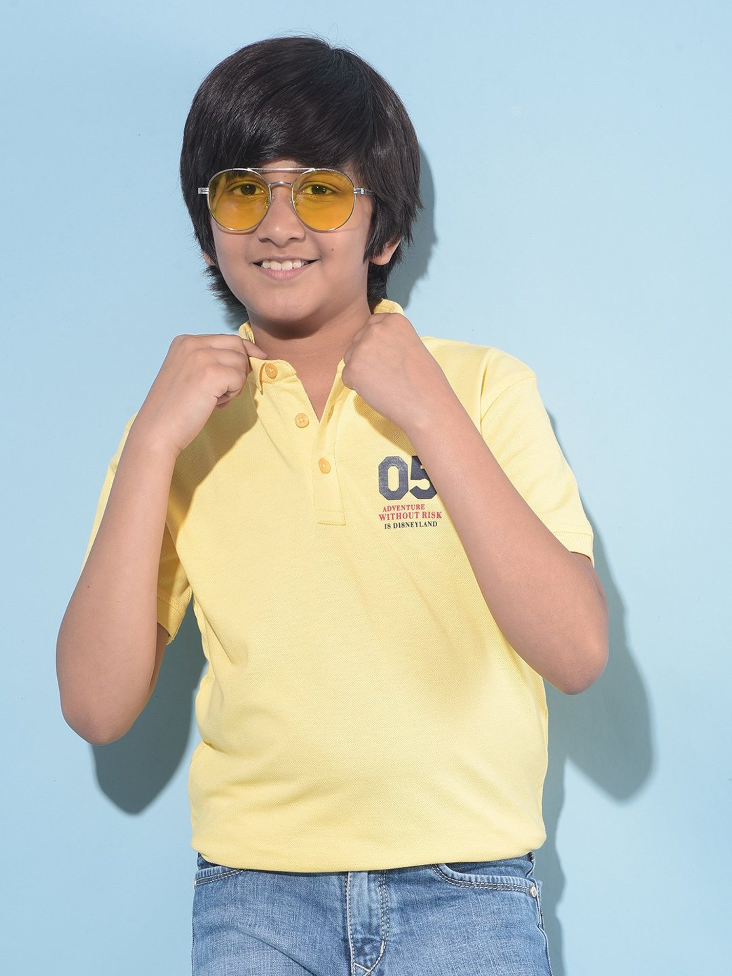 Crimsoune Club Boys Yellow Printed Polo T-Shirt