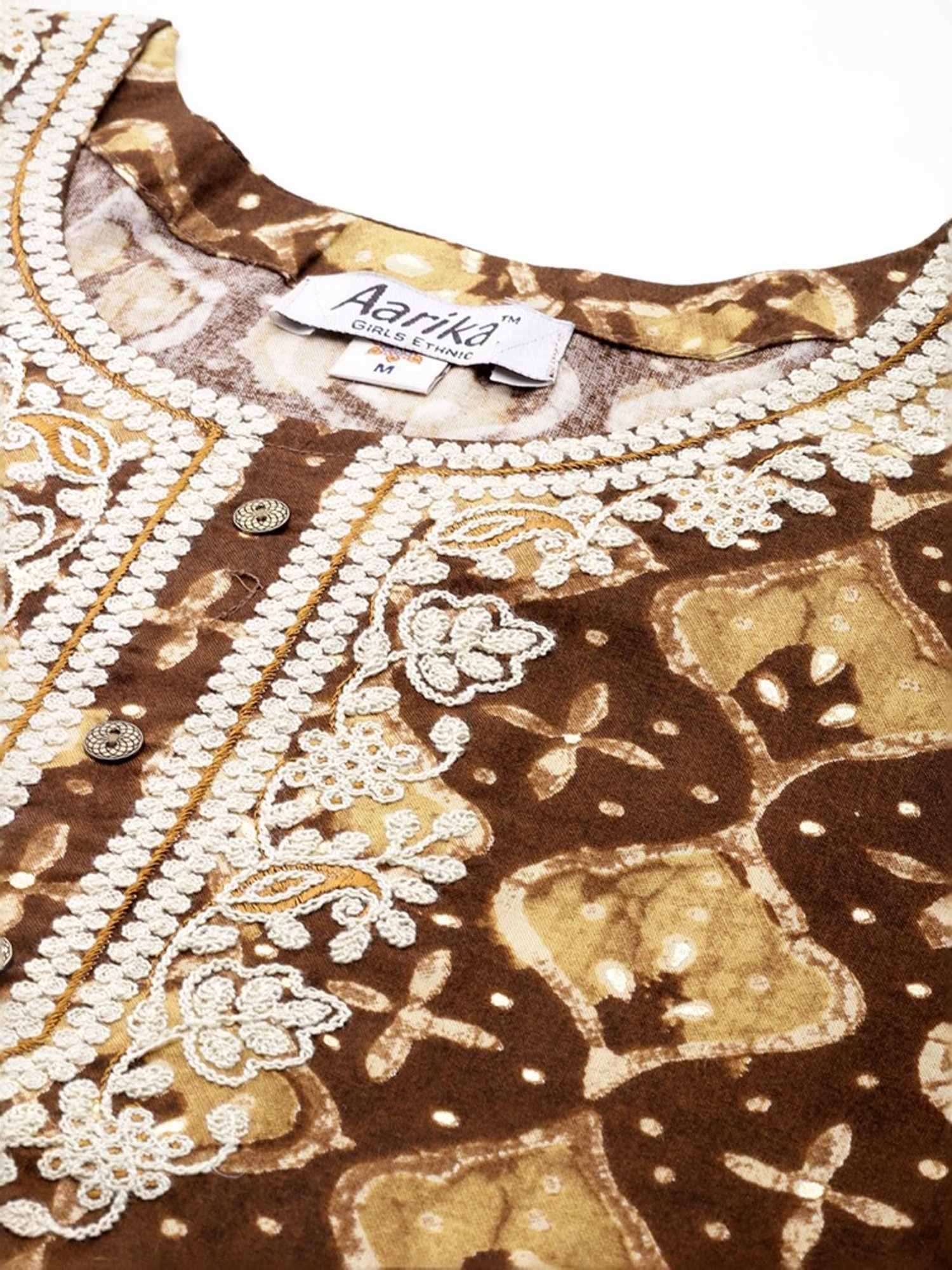 Aarika Brown Cotton Embroidered Straight Kurta