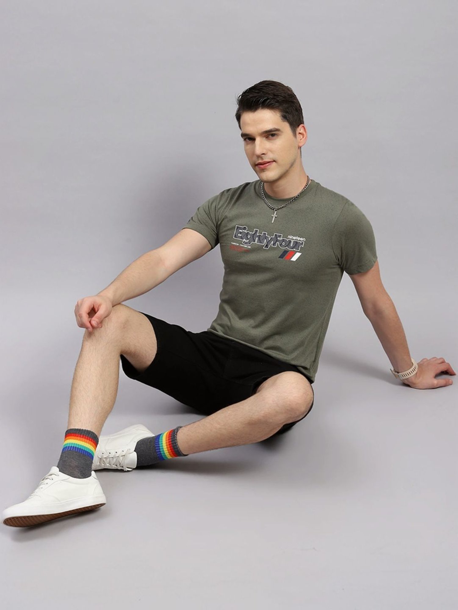 Monte Carlo Olive Regular Fit Printed T-Shirt