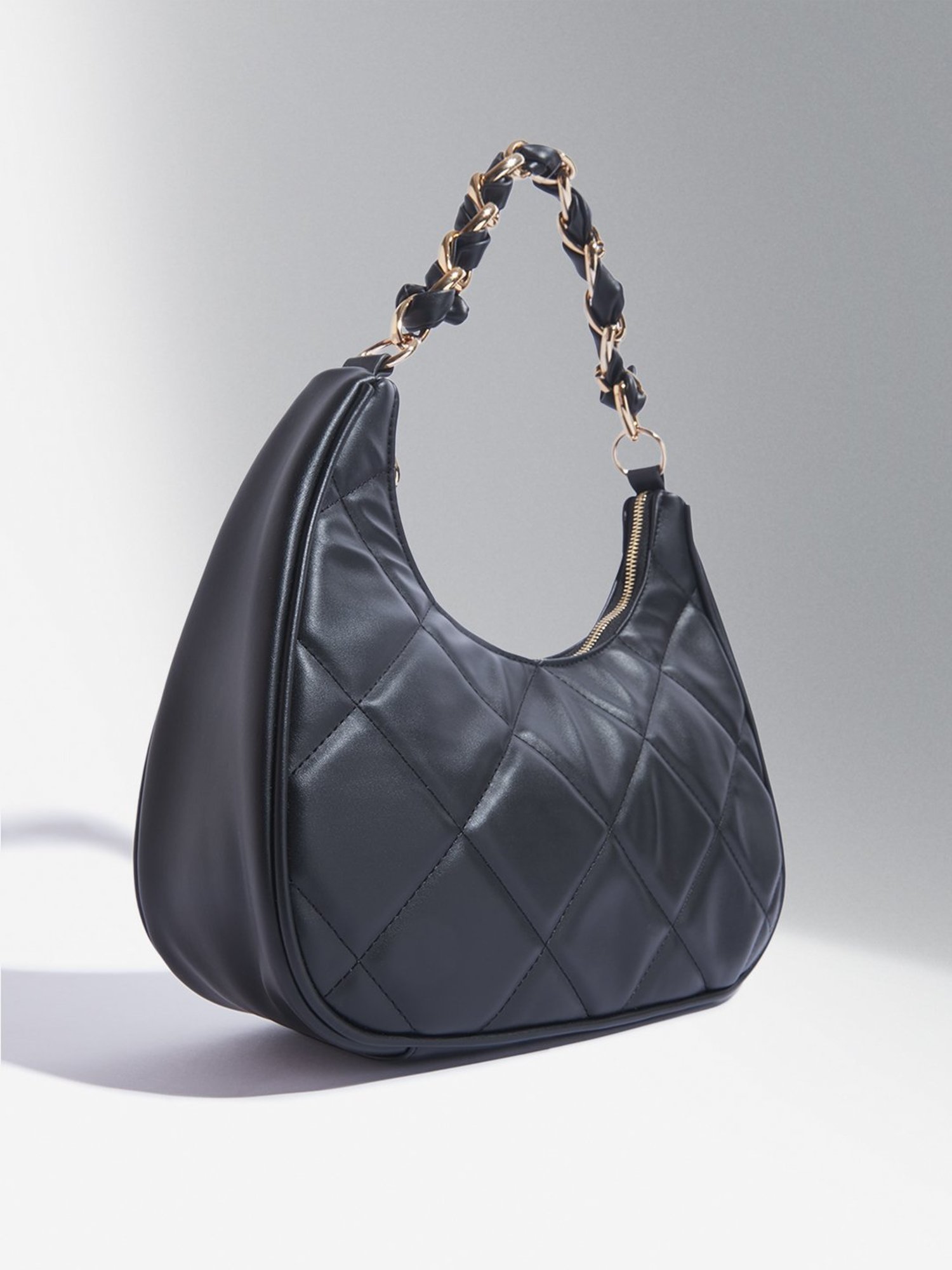 Westside Black Quilted Hobo Shoulder Bag