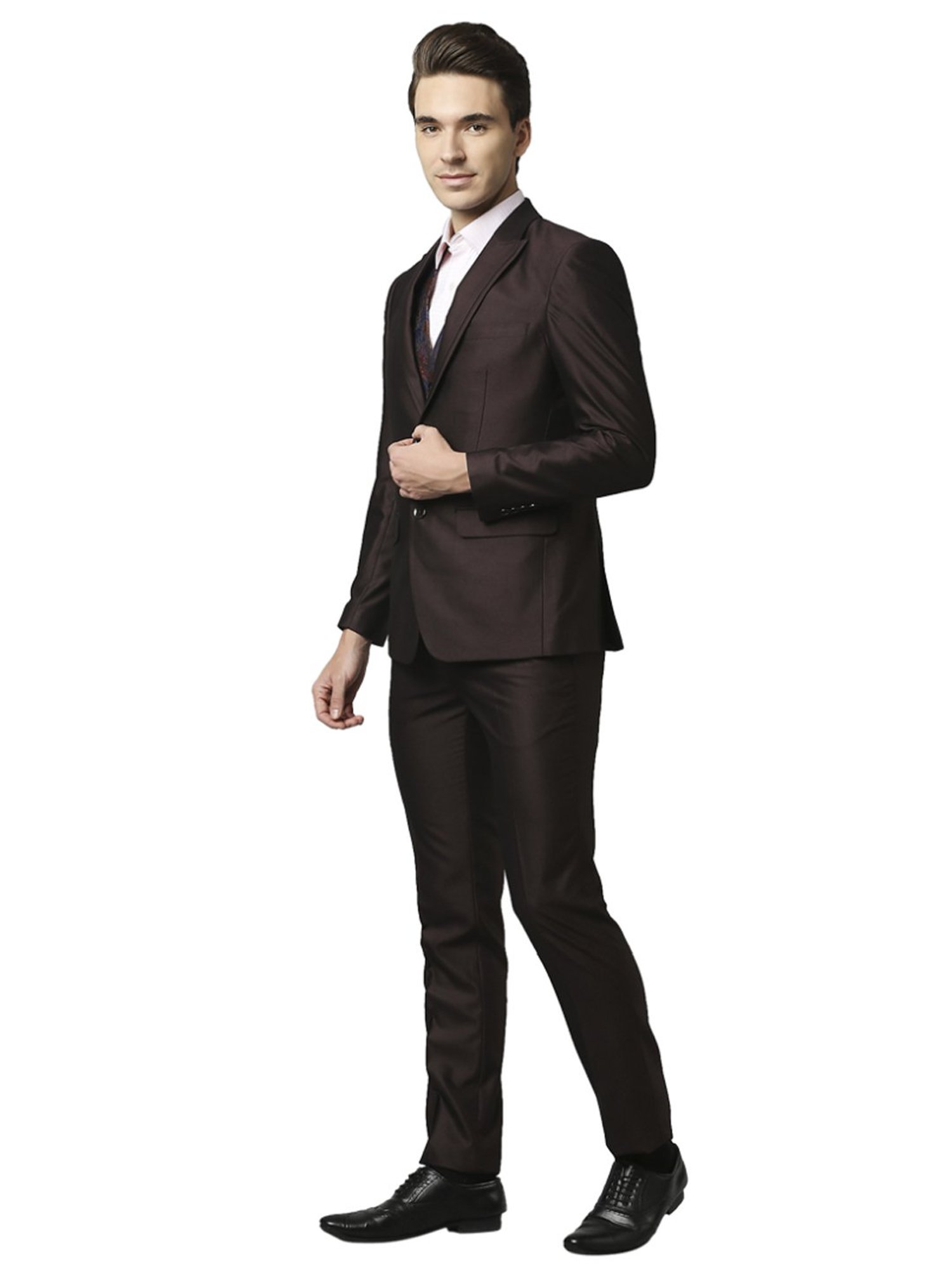 Raymond Brown  Slim Fit Printed Three Piece Suit