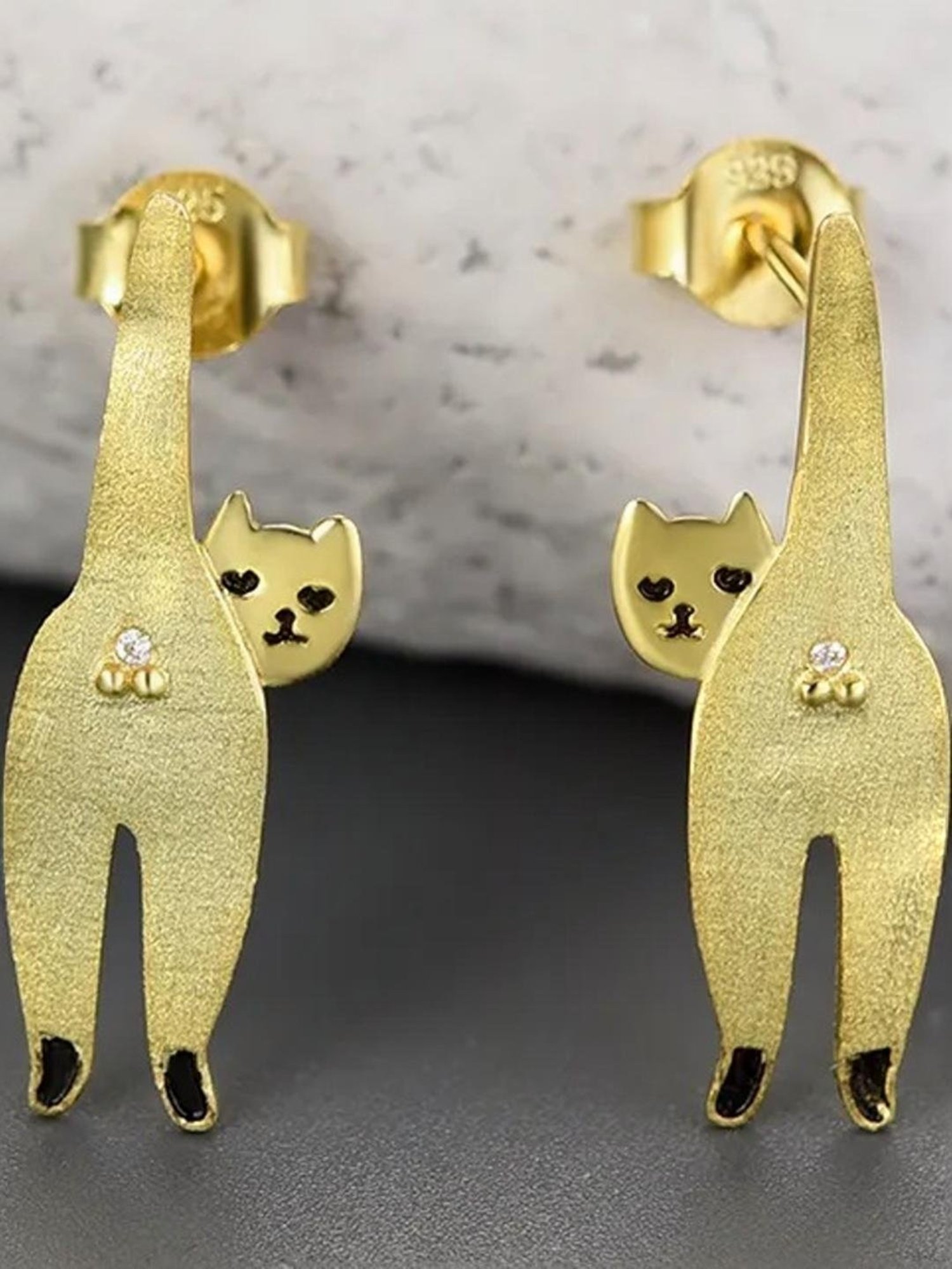 Rihi by P.C. Chandra Jewellers 92.5 Sterling Silver Golden Cat Stud Earrings for Women & Girls