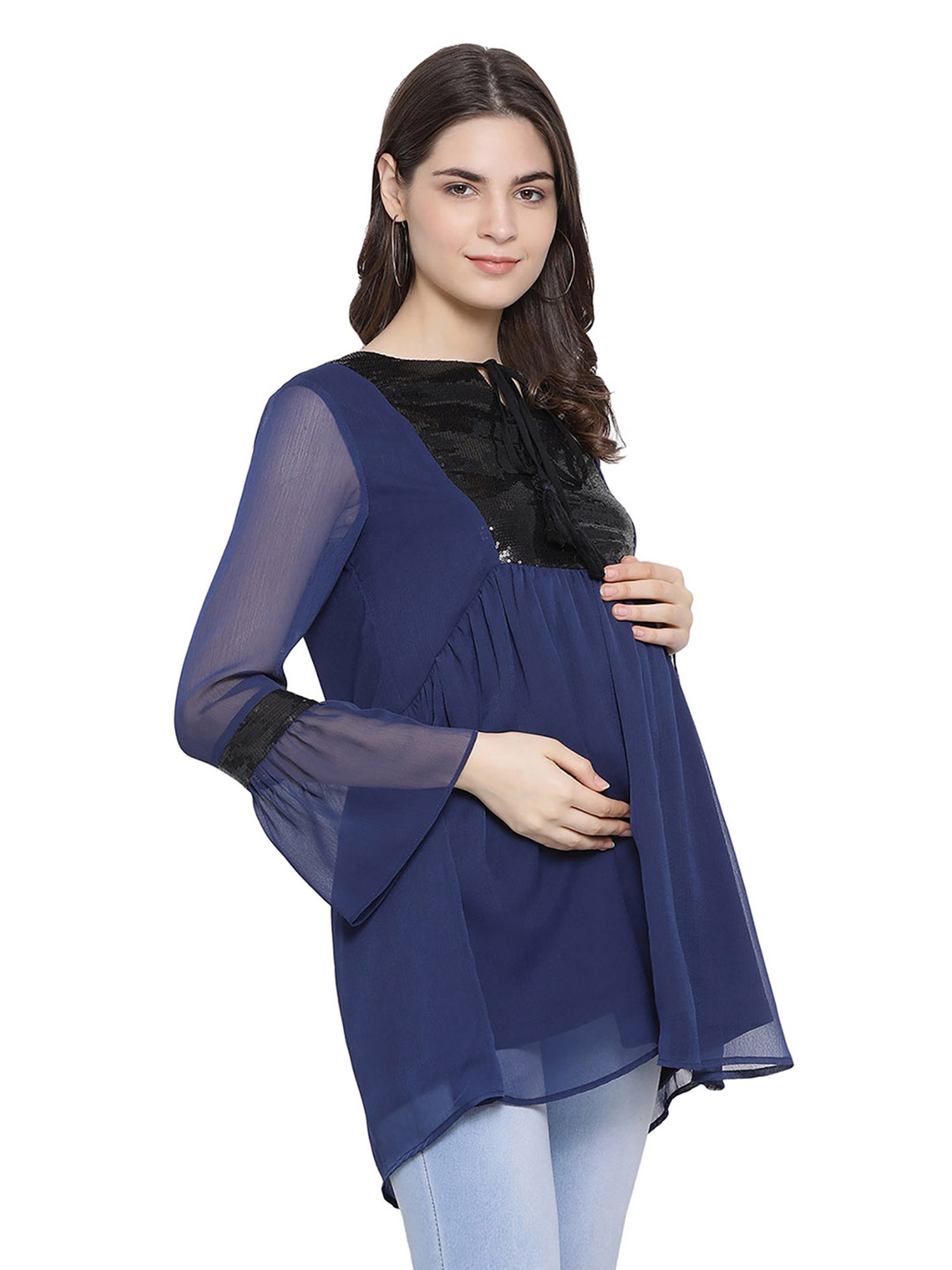 Oxolloxo Navy Stereo Stylized Maternity Tunic