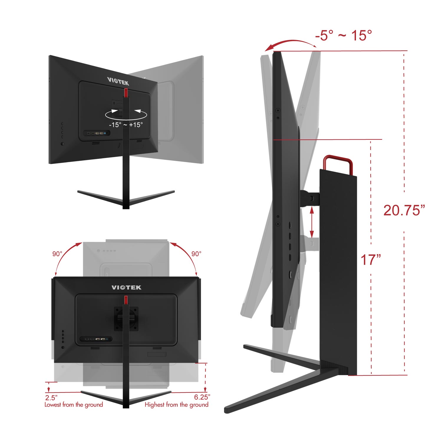 Viotek GFI27QXA 27&rdquo; 4K UHD 120hz Gaming Monitor (144hz Overclocked) 1ms HDR IPS FreeSync 2x HDMI 2.0 2x DP 1.4, Height, Tilt, Swivel, Pivot 3-Year Warranty, Black