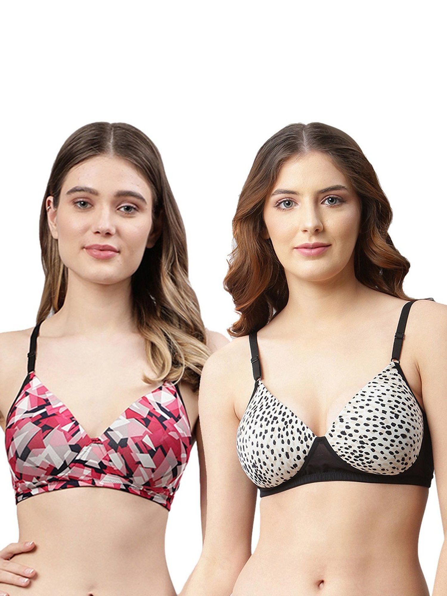 Cukoo Multicolor Printed Full Coverage Non-Wired Bra - Pack of 2