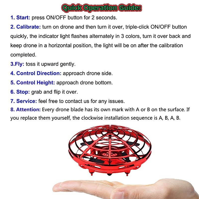 Toys Kids Flying Drones Mini Hand Controlled Flying Ball Drone with 2 Speed and LED Light for Kids and Girls Gift Red