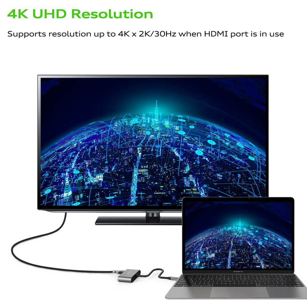 Nurbenn USB C to HDMI 4K VGA Adapter, USB 3.1 Type C to VGA HDMI UHD Video Converter Adaptor for 2018 iPad Pro/MacBook Pro/Chromebook/Lenovo 900/Dell XPS/Samsung Galaxy S8 S9, No Driver