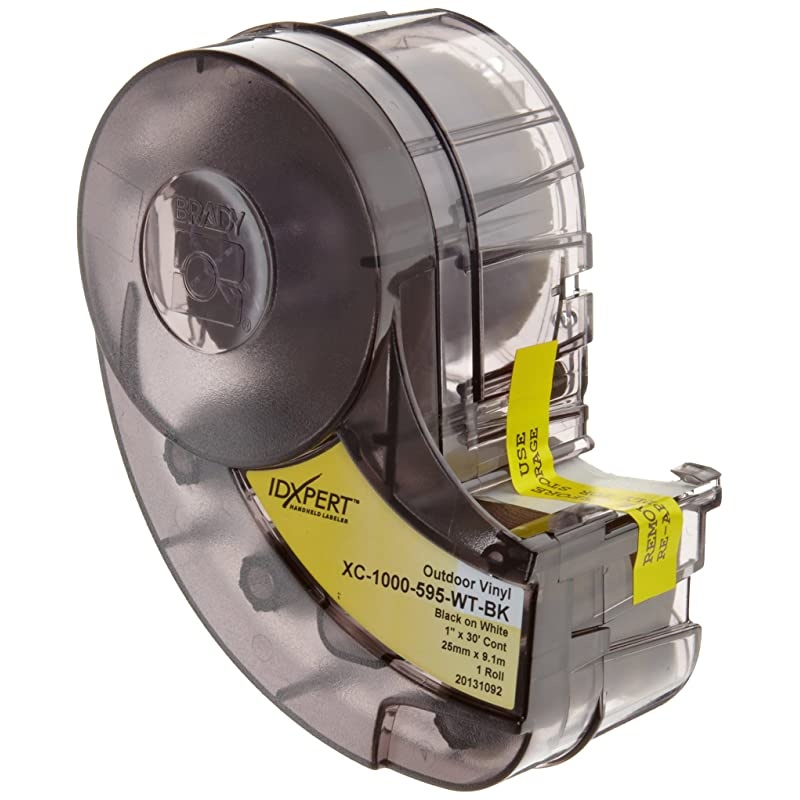XC-1000-595-WT-BK.- High Adhesion Vinyl Label Tape (XC-1000-595-WT-BK) - Black on White Vinyl Film - Compatible with IDXPERT and LABXPERT Label Printers - 30' Length, 1" Width