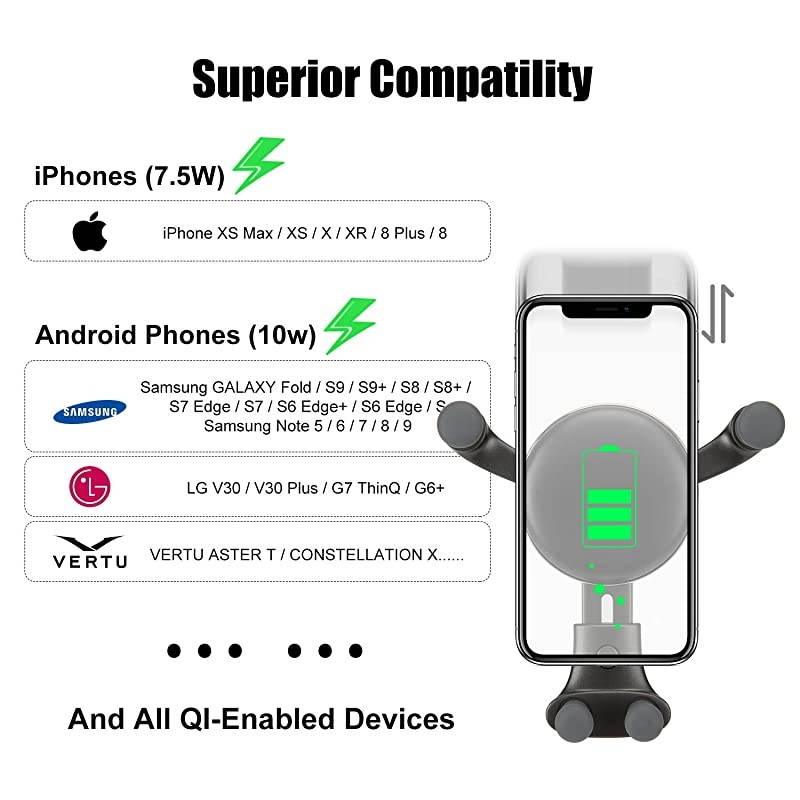 car Charger MountAdjustable BracketGravity SystemFast ChargingCompatible with iPhone Xs MaxXSXXR 8 Plus 8 Samsung Galaxy Fold S9 S9+ S8 S8+ S7 Edge S7 S6 Edge+