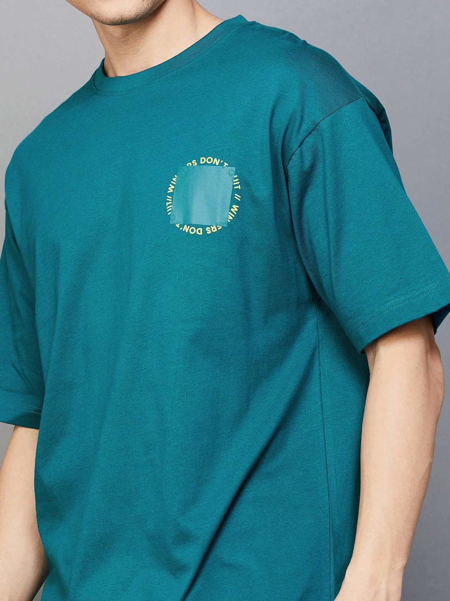 Bossini Teal Cotton Regular Fit Printed T-Shirt
