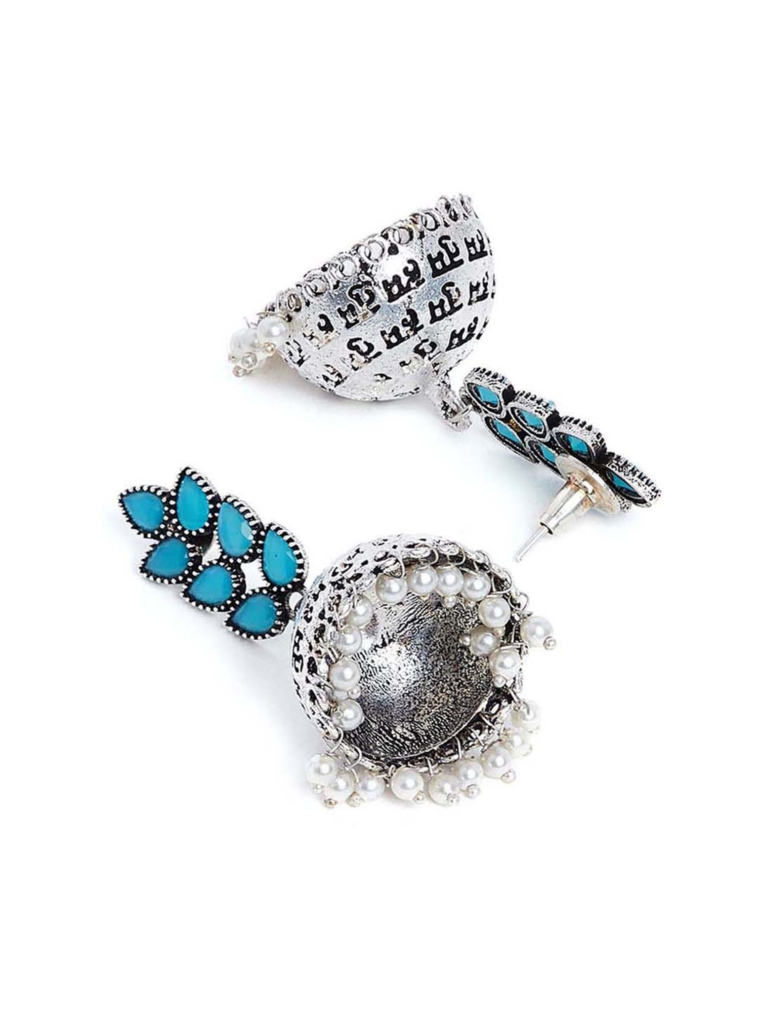 Panash Silver-Plated Oxidised Dome Shaped Jhumki Earrings