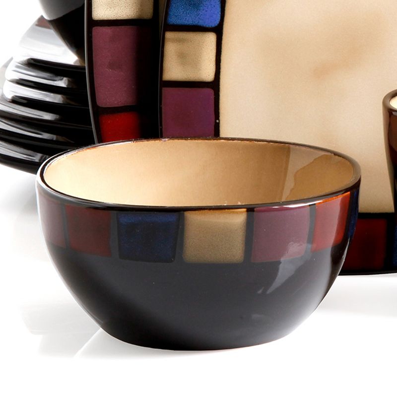 Vremi 16 Piece Multicolor Porcelain Dinnerware Set with 4 Dinner Plates, 4 Dessert Plates, 4 Salad/Soup Bowls, & 4 Coffee/Tea Mugs