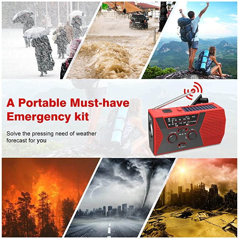 2020 Upgraded Version  Emergency Solar Hand Crank Radio 2000mAh Power Bank NOAA Weather Radio for Emergency with AMFM LED Flashlight Reading LampSOS Alarm