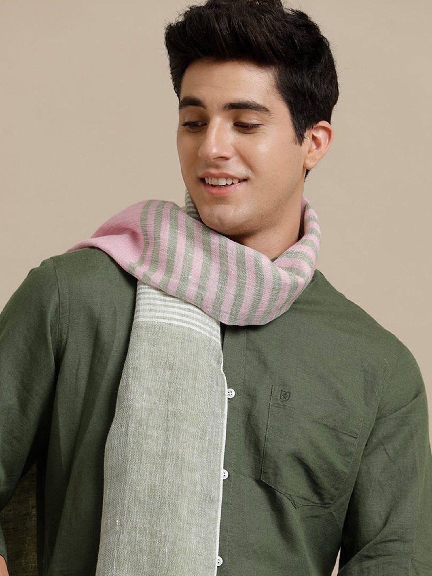 Linen Club Pink Striped Pure Linen Stole