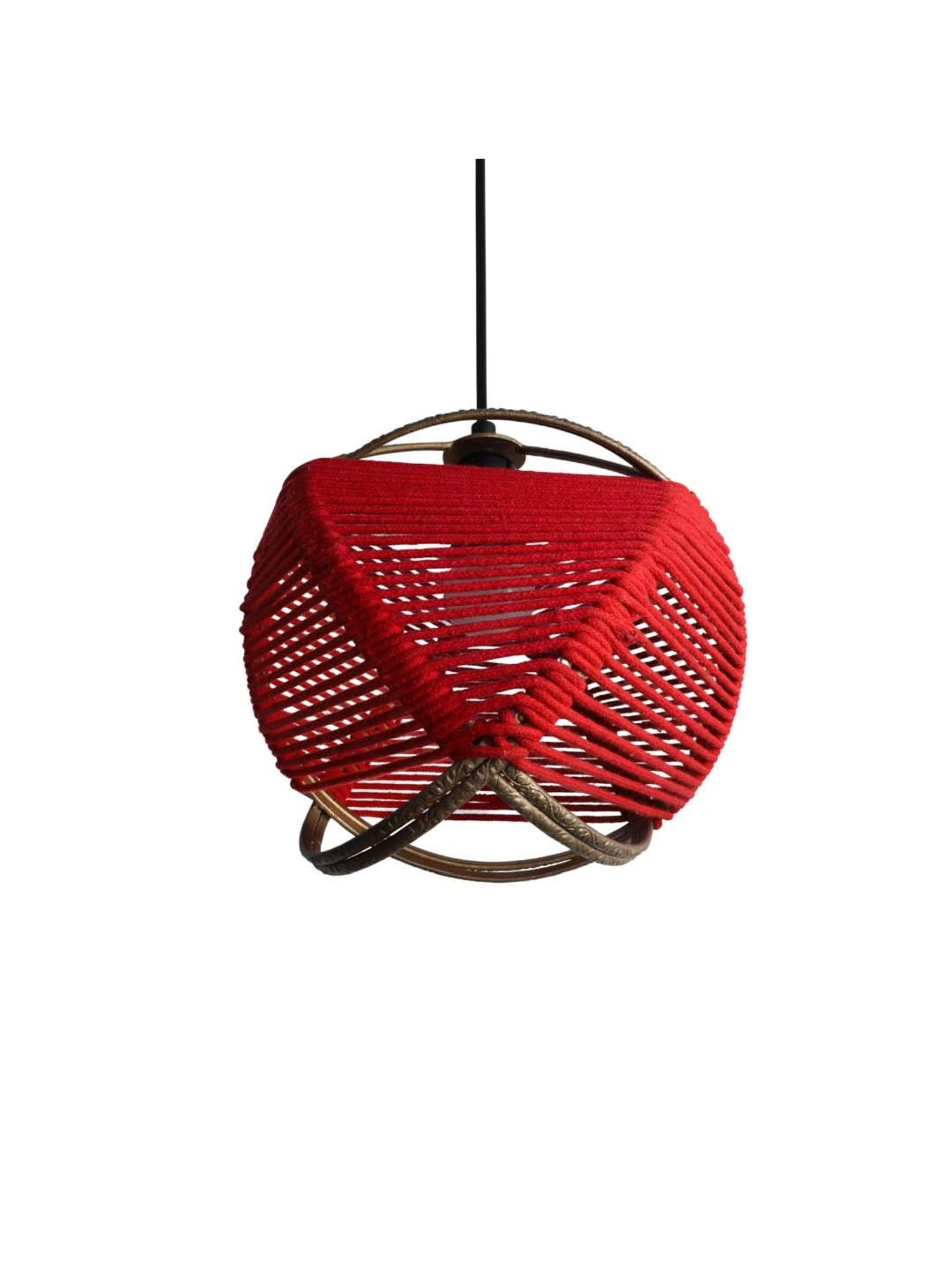 ExclusiveLane 'Jute Goblet' Matte Gold & Red Iron Hand-Etched Pendant Lamp - Set of 1