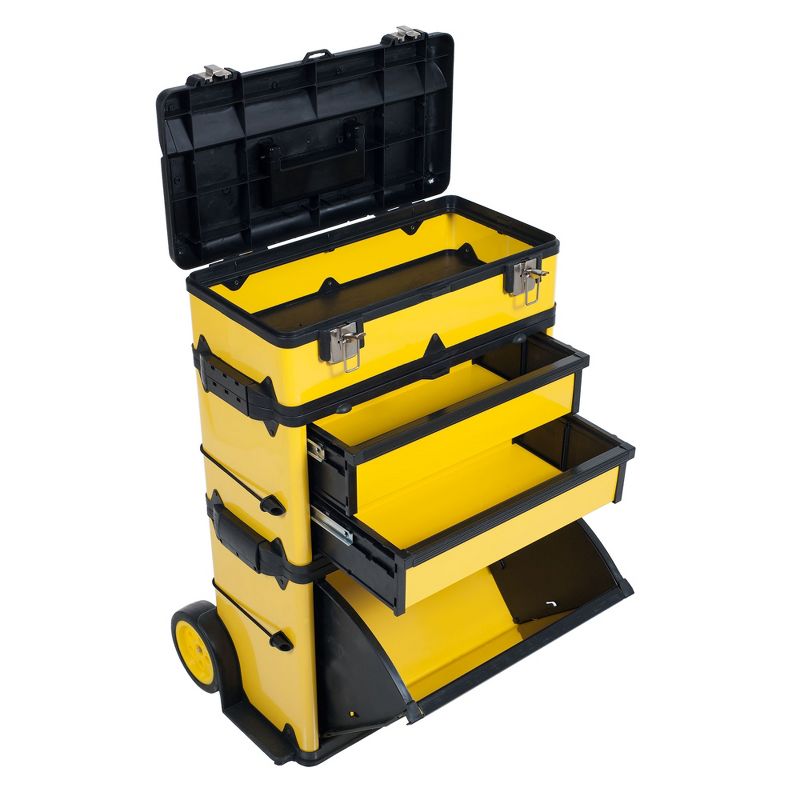 Stalwart Stackable Toolbox Rolling Mobile Organizer with Telescopic Comfort Grip Handle Clear