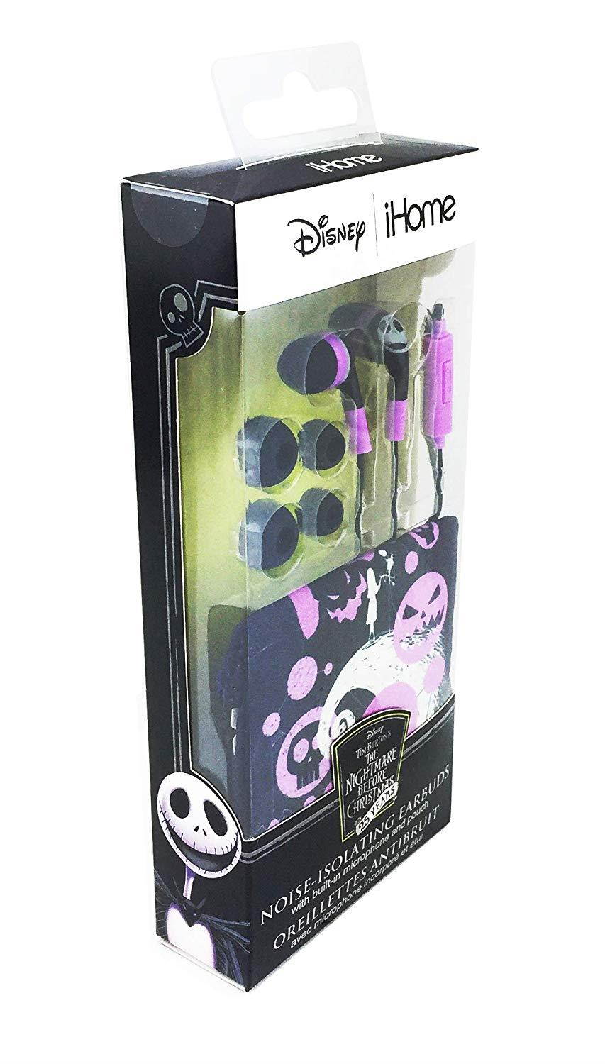 Nightmare Before Christmas Noise Isolating Earbuds with Built in Microphone and Pouch