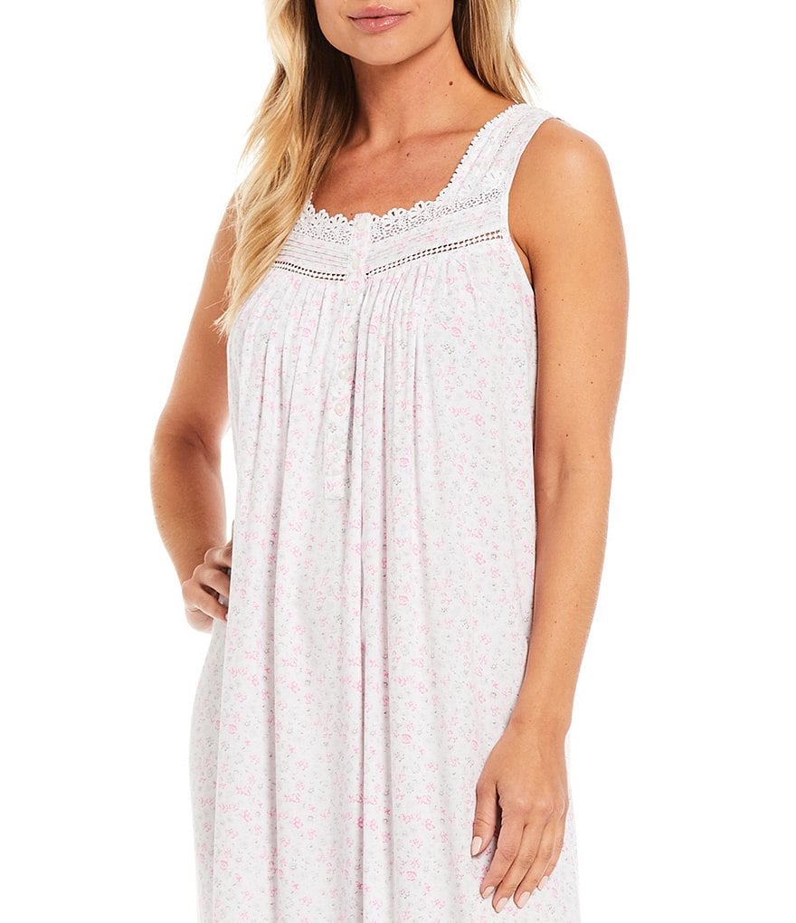 Eileen West Ditsy Floral Print Woven Square Neck Sleeveless Ballet Nightgown