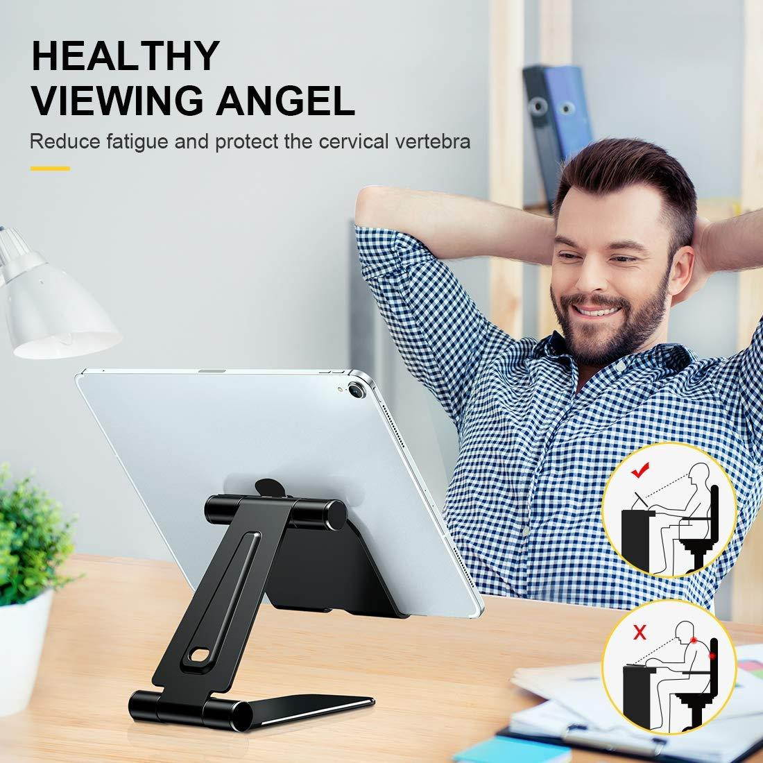 Humixx Tablet Stand, Dual Adjustable Phone Stand [Sturdy No-Slip/Shaking] Foldable Holder Dock Compatible with iPad Pro 12.9 Mini Air Samsung Galaxy Kindle Fire Nintendo Switch Pad 4-13 Inch Tablets