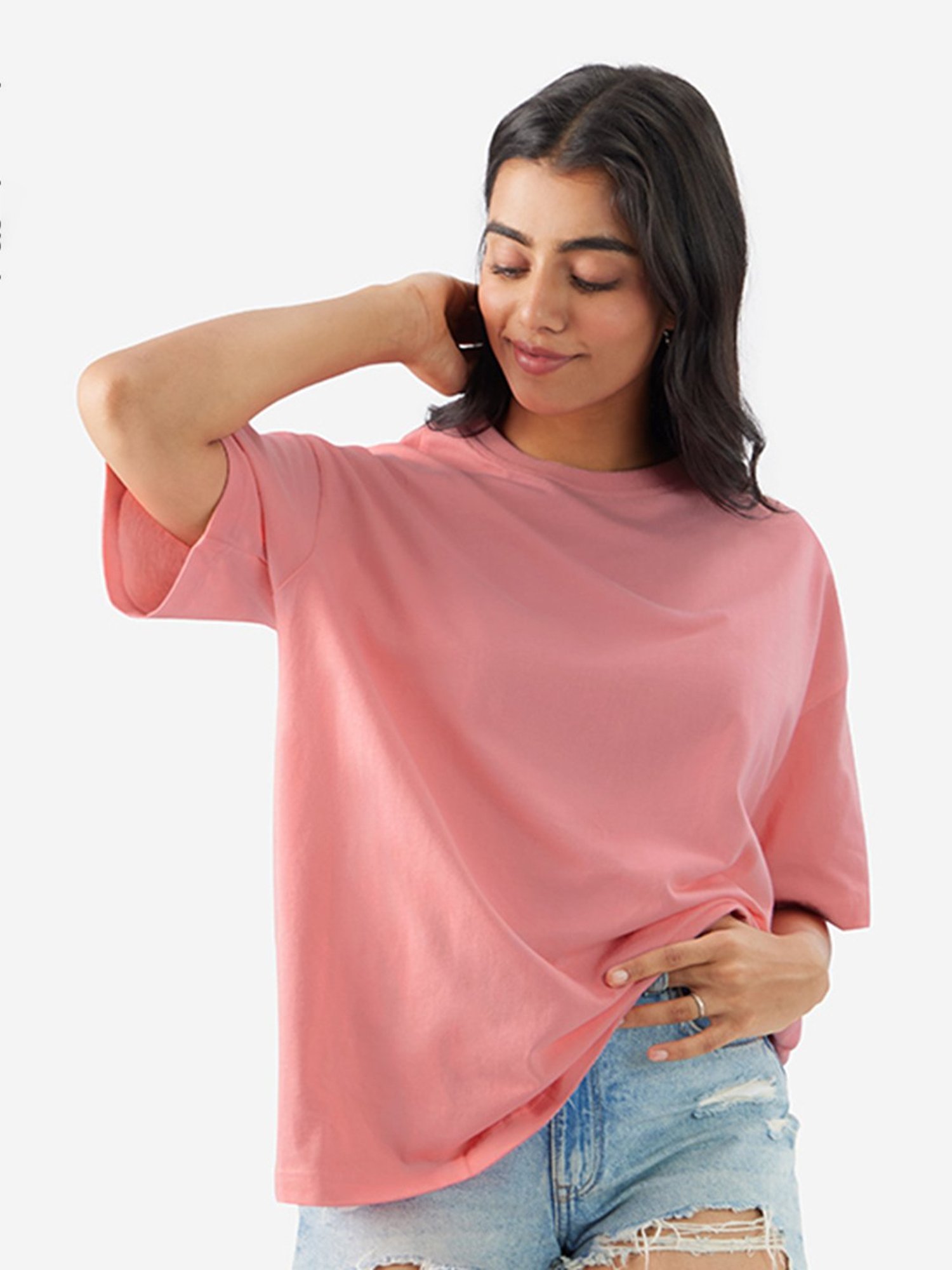 The Souled Store Pink Relaxed Fit Oversized T-Shirt