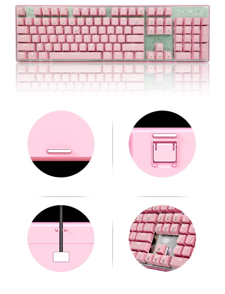 Hyeku GK706 N-key Rollover Ergonomic Design,Cool Exterior USB  Wired Kailh Brown Mechanical Gaming  Keyboard With White Backlit  For Office And Game - Pink