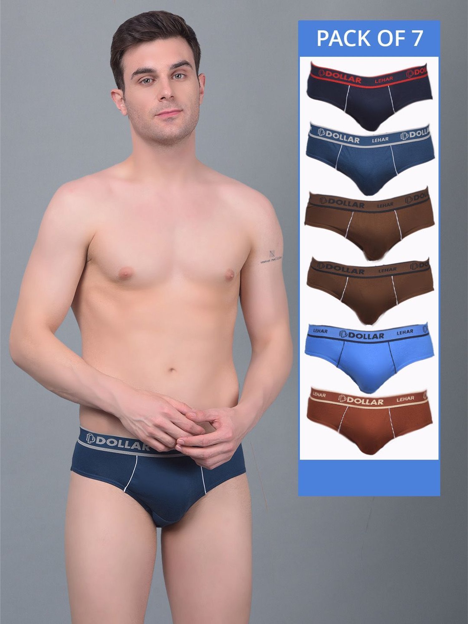 Dollar Lehar Assorted Cotton Regular Fit Briefs - Pack Of 7