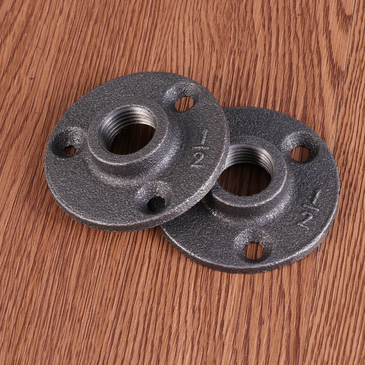 10Pcs 4 Inch Malleable Threaded Floor Flange Iron Pipe Fittings Wall Mounted Flange (Black)