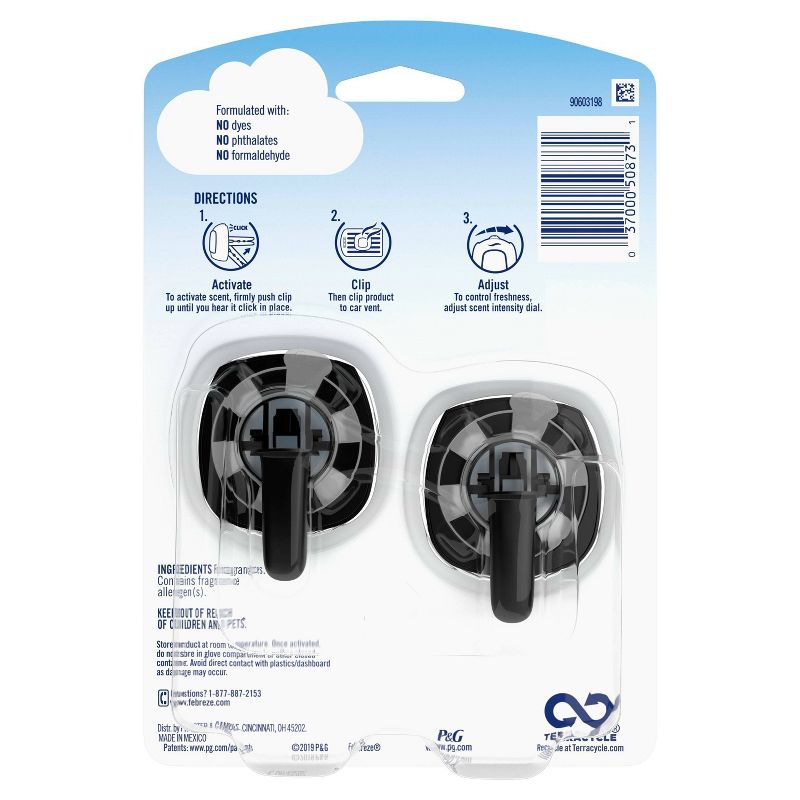 Febreze Car Odor-Eliminating Air Freshener Vent Clips - Ocean - 2 ct