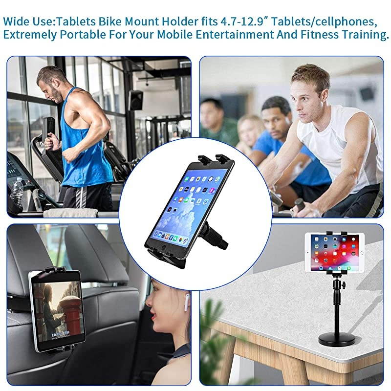Bike Adjustable Tablet Stand:Tationary Bicycle Recumbent Indoor Exercise Rotatable Treadmill Mount Car Phone Holder Compatiable with iPad / iPhone Cellphone Kindle