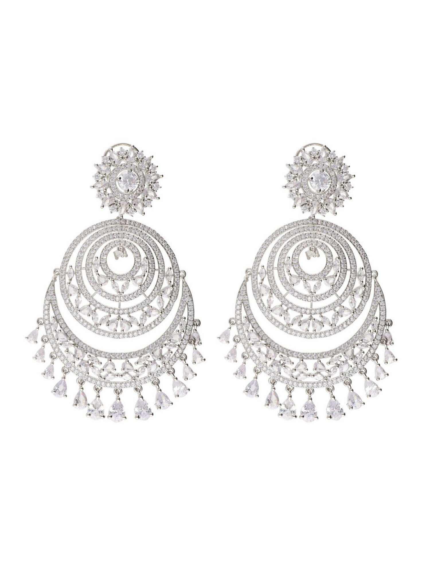 Curio Cottage Diamante Layers Of Shimmer Cubic Zirconia White Chand Bali Earrings