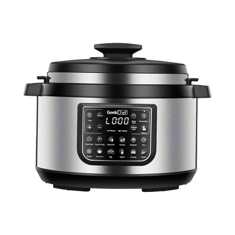 Geek Chef GP80 Plus 12 in 1 Electric 8 Quart Oval Pressure Cooker Sous Vide Digital Slow Cooker with EZ Lock Lid, Accessories, and LCD Display
