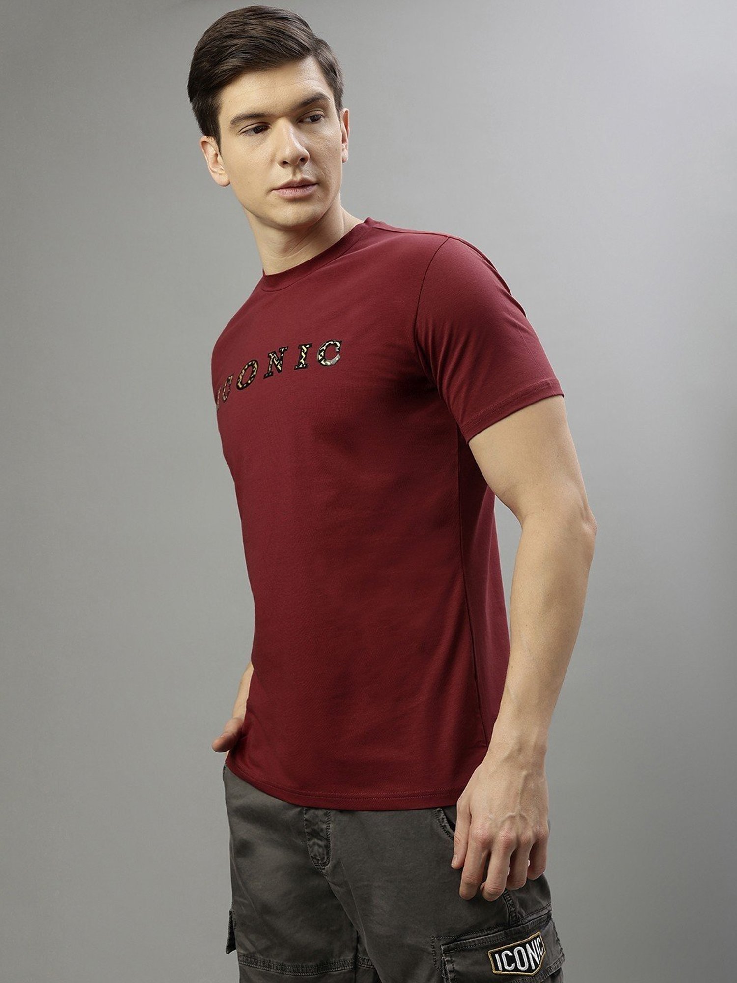 Iconic Men Typography Regular Fit Cotton T-shirt