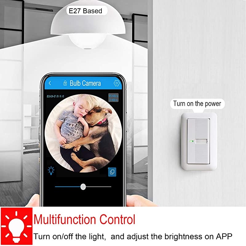 Bulb Camera Wifi 1080P HD 360 Fisheye Wireless Security Camera Home LED Cameras Motion Detection Night Vision