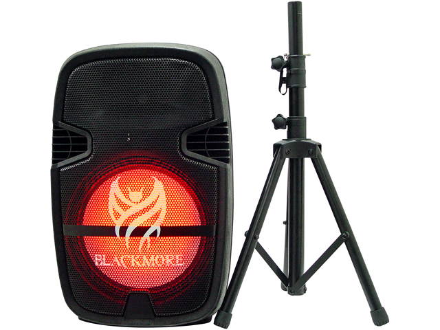 Blackmore BJS-195BT Portable and amplified 2 way professional loudspeaker with 15" woofer, Bluetooth,Mp3 playback, LED lighting and adjustable tripod speaker stand
