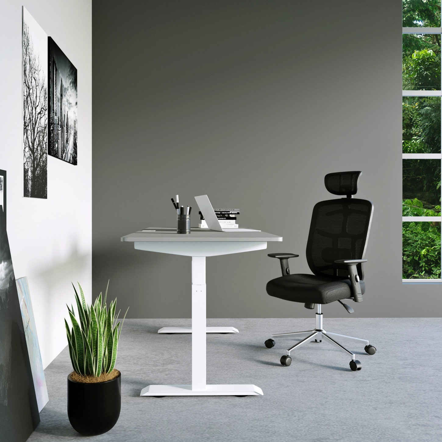 Techni Mobili High Back Executive Mesh Office Chair with Arms, Lumbar Support and Chrome Base, Black