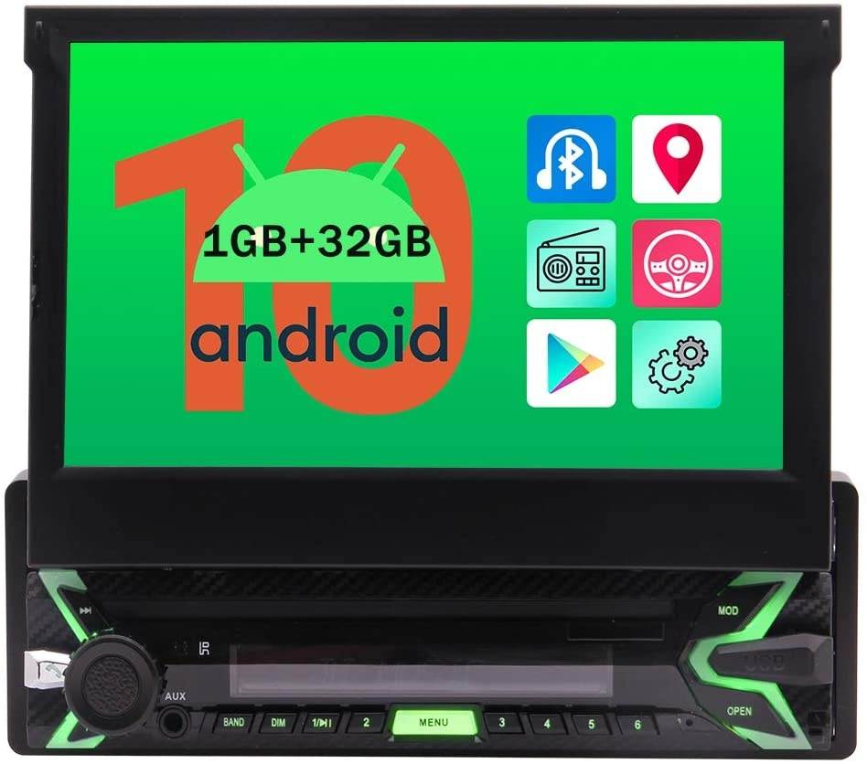 Single Din Touchscreen Car Stereo Android 10.0 Car Radio with Bluetooth 7 inch Detachable Face Panel in Dash GPS Navigation Head Unit 1 Din Video Player WiFi/AM FM Radio/Screen Mirror+External Mic