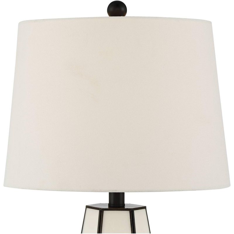 360 Lighting Modern Table Lamps Set of 2 with Night Light Bronze Geometric White Glass Drum Shade Decor Living Room Bedroom House