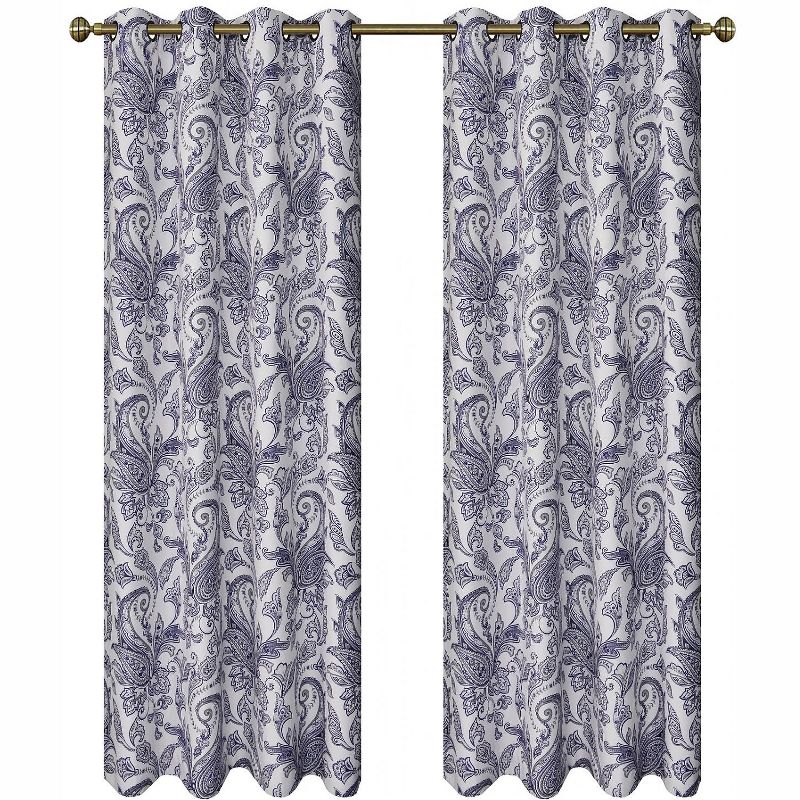 Regal Home 2 Pack: 100% Thermal Grommet Blackout Paisley Curtains - 50 in. W x 84 in. L, Ink Blue