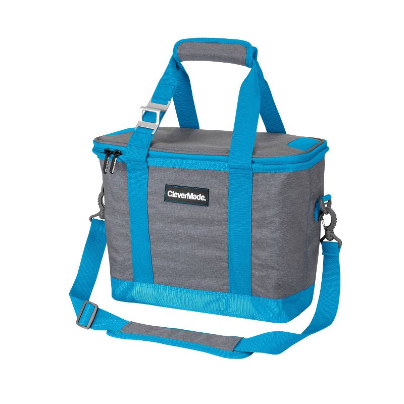 CleverMade Tahoe Soft Sided Leakproof Collapsible 21qt Cooler with Shoulder Strap - Gray/Blue