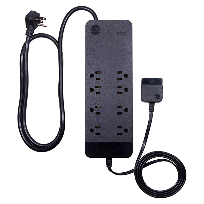 Black Power Strip Sur Protector Charr 8 Outlets 2 USB Ports Fast Char Flat Plug Long Cord 4ft 37231 4 ft